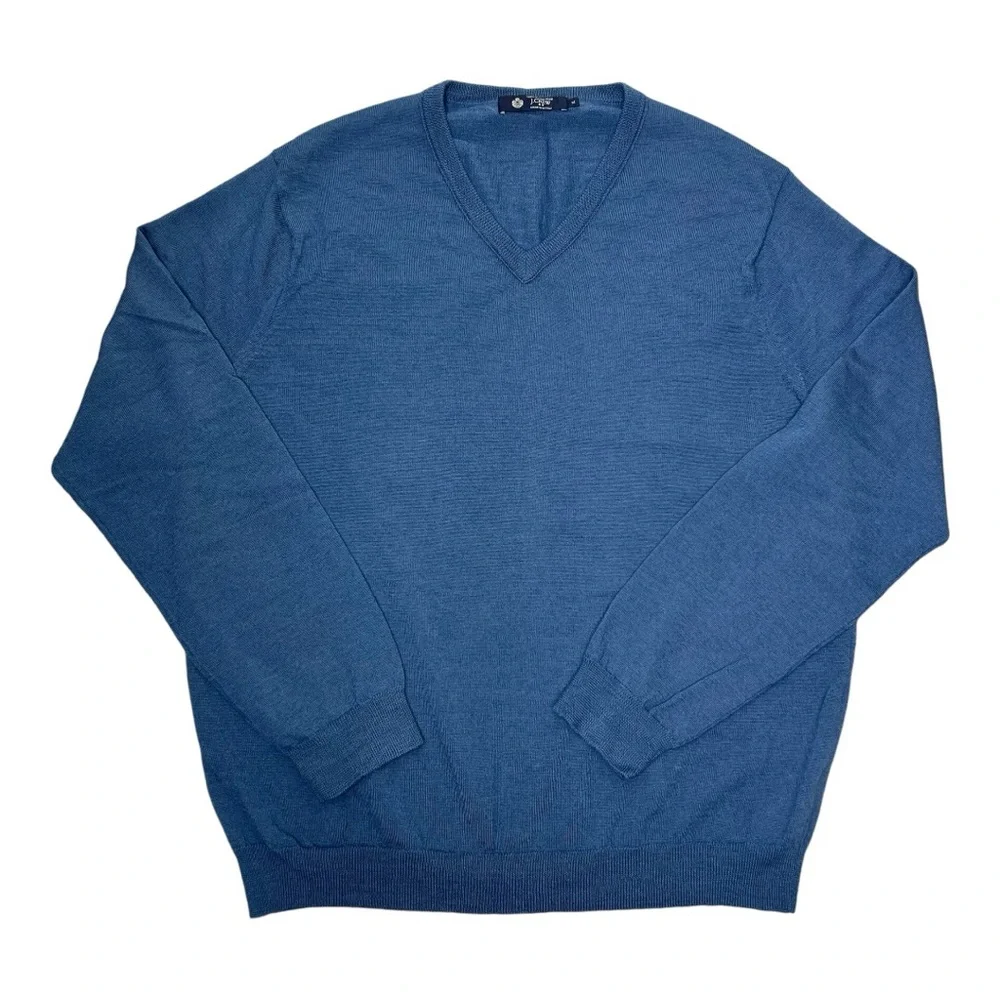 J. CREW Men’s Heather Blue 100% Merino Wool V-Neck Pullover Sweater XL